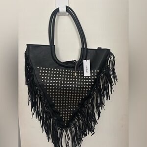 Nasty Gal Black Fringe Tote with Silver Studs - NWT